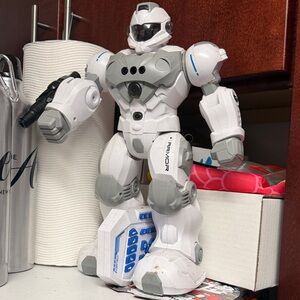 Interactive White and Gray Robot Action Figure